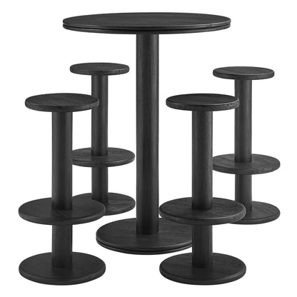 Neo 5-Piece Round Indoor - Outdoor Round Patio Bar Table And Stool Set - Black