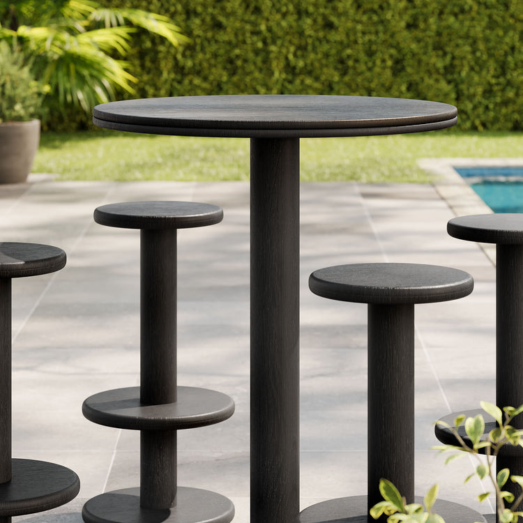 Neo 5-Piece Round Indoor - Outdoor Round Patio Bar Table And Stool Set - Black
