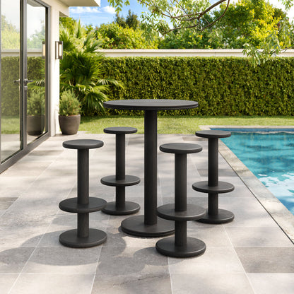 Neo 5-Piece Round Indoor - Outdoor Round Patio Bar Table And Stool Set - Black