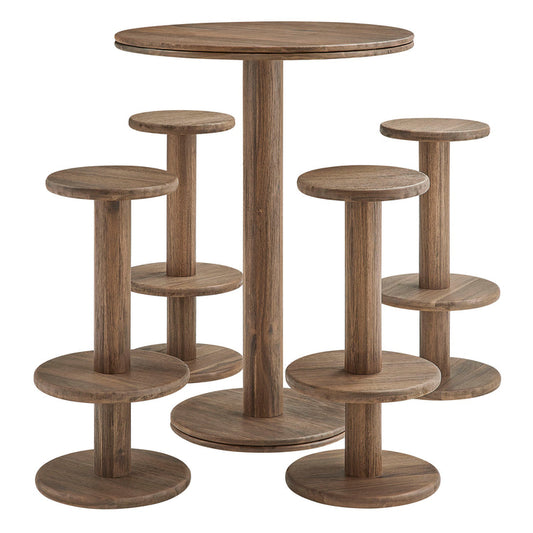 Neo 5-Piece Round Indoor - Outdoor Round Patio Bar Table And Stool Set - Cocoa Brown