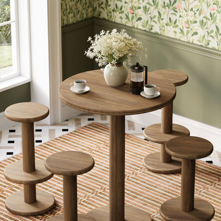 Neo 5-Piece Round Indoor - Outdoor Round Patio Bar Table And Stool Set - Cocoa Brown
