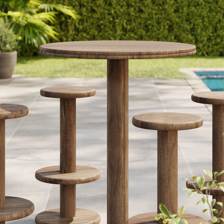 Neo 5-Piece Round Indoor - Outdoor Round Patio Bar Table And Stool Set - Cocoa Brown