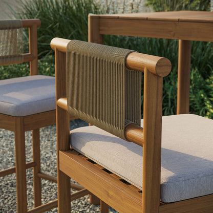 Eleni Outdoor Teak Wood Bar Stools Set of 2 - Natural Sail
