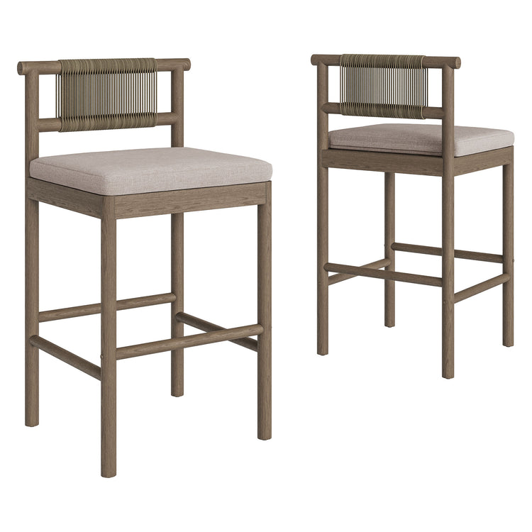 Eleni Outdoor Teak Wood Bar Stools Set of 2 - Weathered Gray Pebble