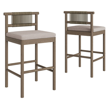 Eleni Outdoor Teak Wood Bar Stools Set of 2 - Weathered Gray Pebble