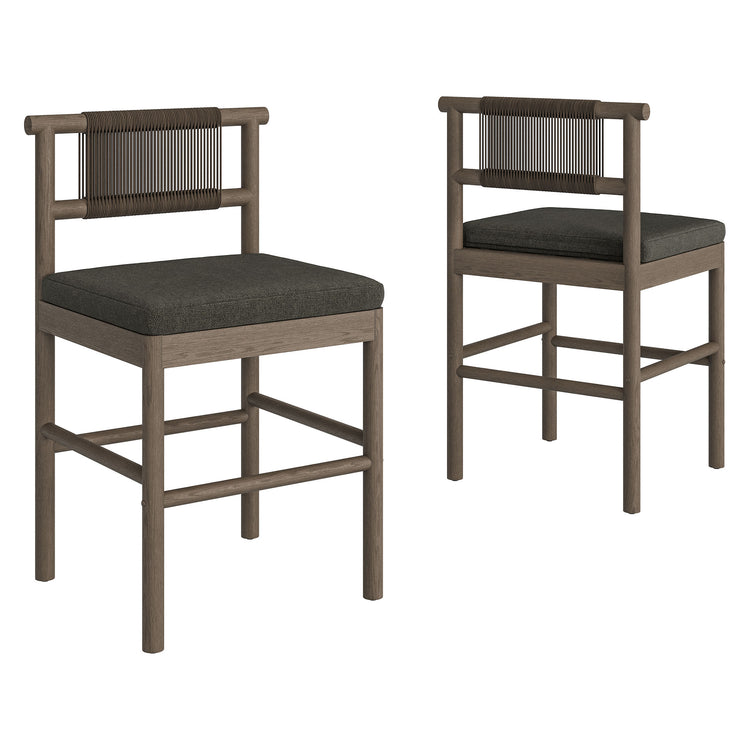 Eleni Outdoor Teak Wood Counter Stools Set of 2 - Weathered Gray Flint