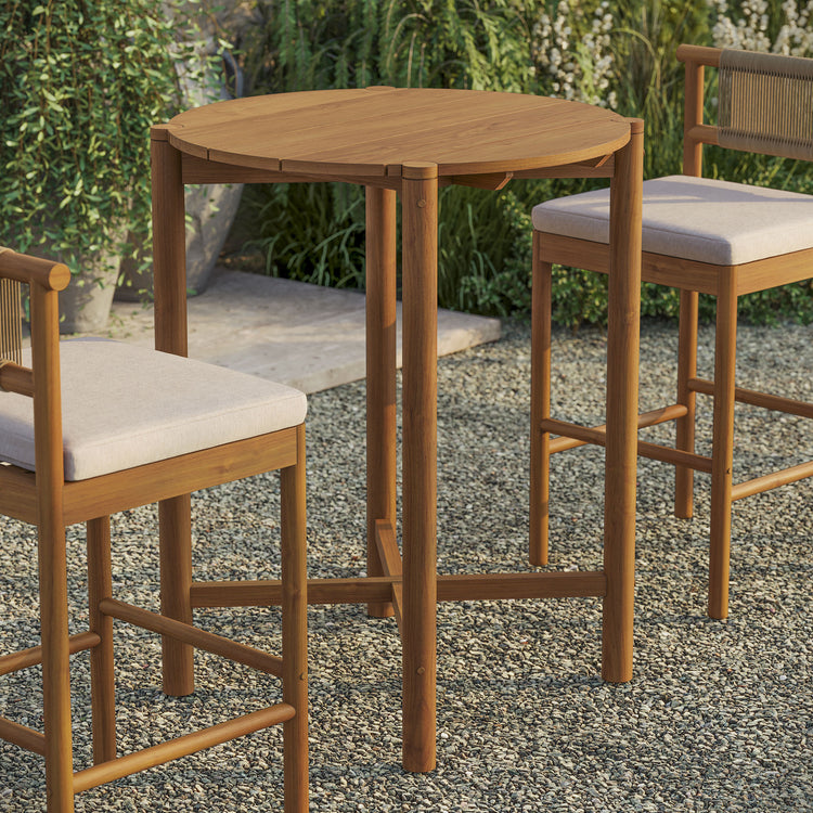 Eleni Round 35 Inch Outdoor Teak Wood Round Bar Table - Natural