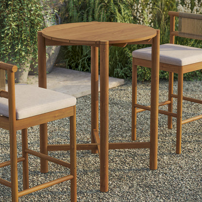 Eleni Round 35 Inch Outdoor Teak Wood Round Bar Table - Natural