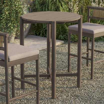 Eleni Round 35 Inch Outdoor Teak Wood Round Bar Table - Weathered Gray Teak