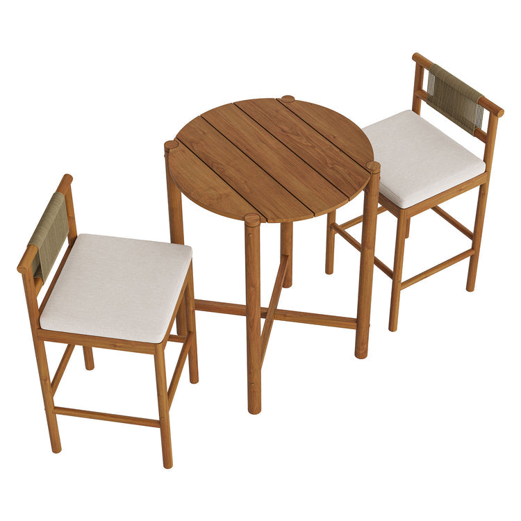 Eleni 3-Piece Outdoor Teak Wood Bar Set - Natural Sail