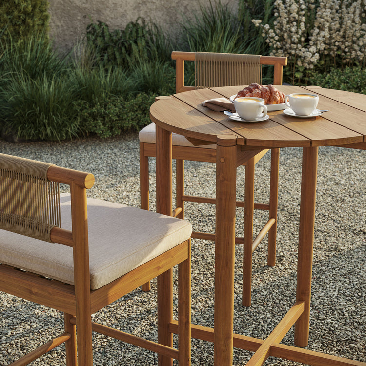 Eleni 3-Piece Outdoor Teak Wood Bar Set - Natural Sail