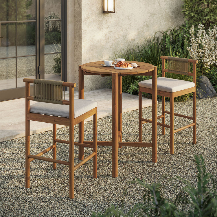 Eleni 3-Piece Outdoor Teak Wood Bar Set - Natural Sail