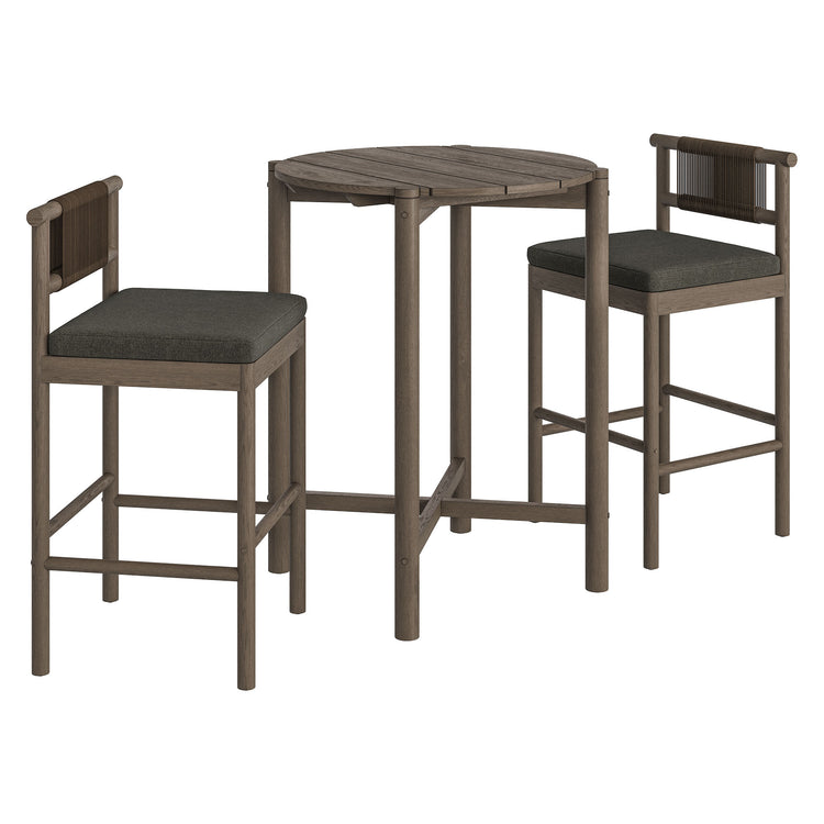Eleni 3-Piece Outdoor Teak Wood Bar Set - Weathered Gray Flint
