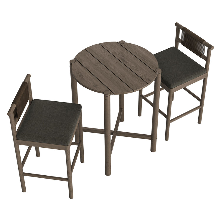 Eleni 3-Piece Outdoor Teak Wood Bar Set - Weathered Gray Flint