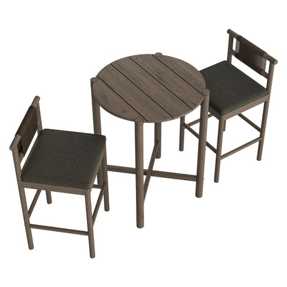 Eleni 3-Piece Outdoor Teak Wood Bar Set - Weathered Gray Flint