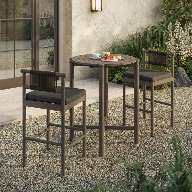 Eleni 3-Piece Outdoor Teak Wood Bar Set - Weathered Gray Flint