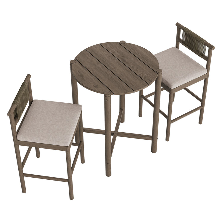 Eleni 3-Piece Outdoor Teak Wood Bar Set - Weathered Gray Pebble