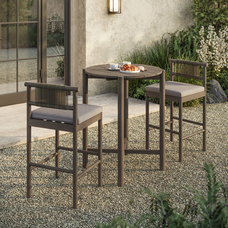 Eleni 3-Piece Outdoor Teak Wood Bar Set - Weathered Gray Pebble