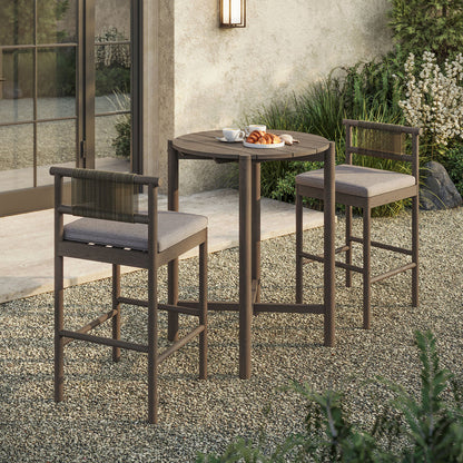 Eleni 3-Piece Outdoor Teak Wood Bar Set - Weathered Gray Pebble