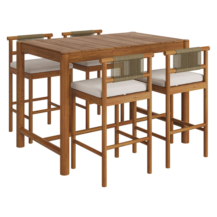 Eleni 5-Piece Outdoor Teak Wood Bar Set - Natural Sail
