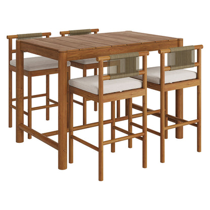 Eleni 5-Piece Outdoor Teak Wood Bar Set - Natural Sail