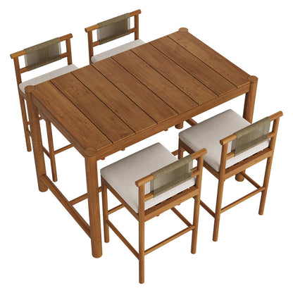 Eleni 5-Piece Outdoor Teak Wood Bar Set - Natural Sail