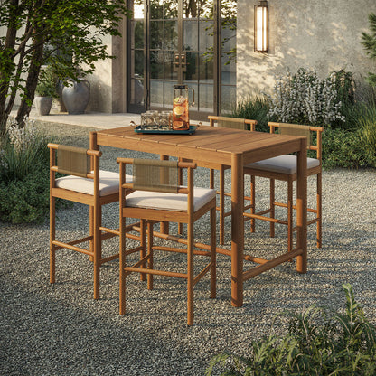 Eleni 5-Piece Outdoor Teak Wood Bar Set - Natural Sail