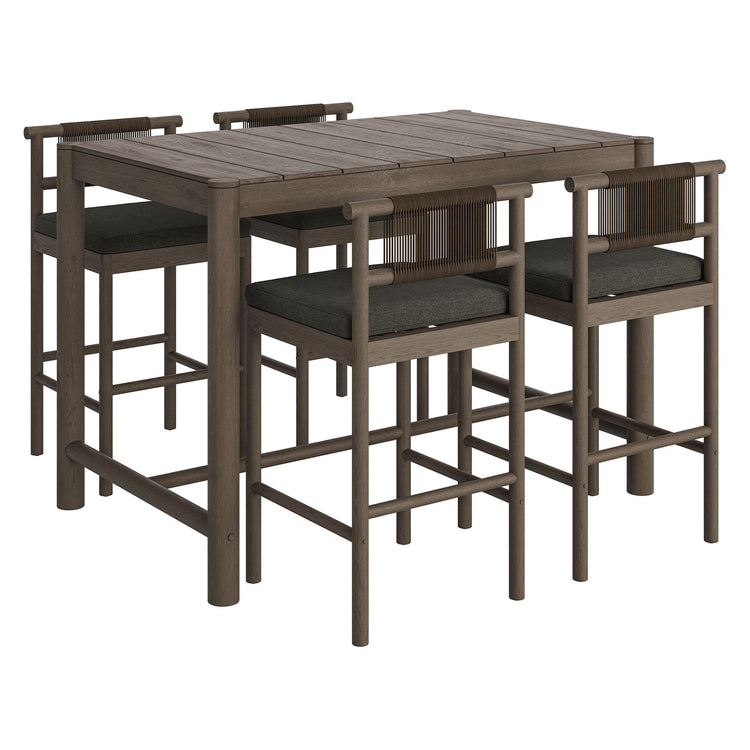 Eleni 5-Piece Outdoor Teak Wood Bar Set - Weathered Gray Flint