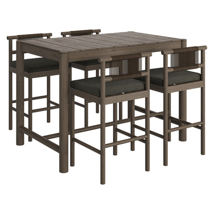 Eleni 5-Piece Outdoor Teak Wood Bar Set - Weathered Gray Flint
