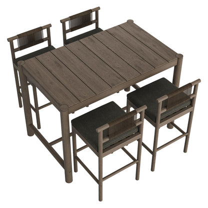Eleni 5-Piece Outdoor Teak Wood Bar Set - Weathered Gray Flint