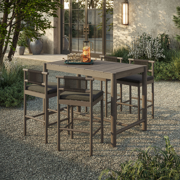 Eleni 5-Piece Outdoor Teak Wood Bar Set - Weathered Gray Flint