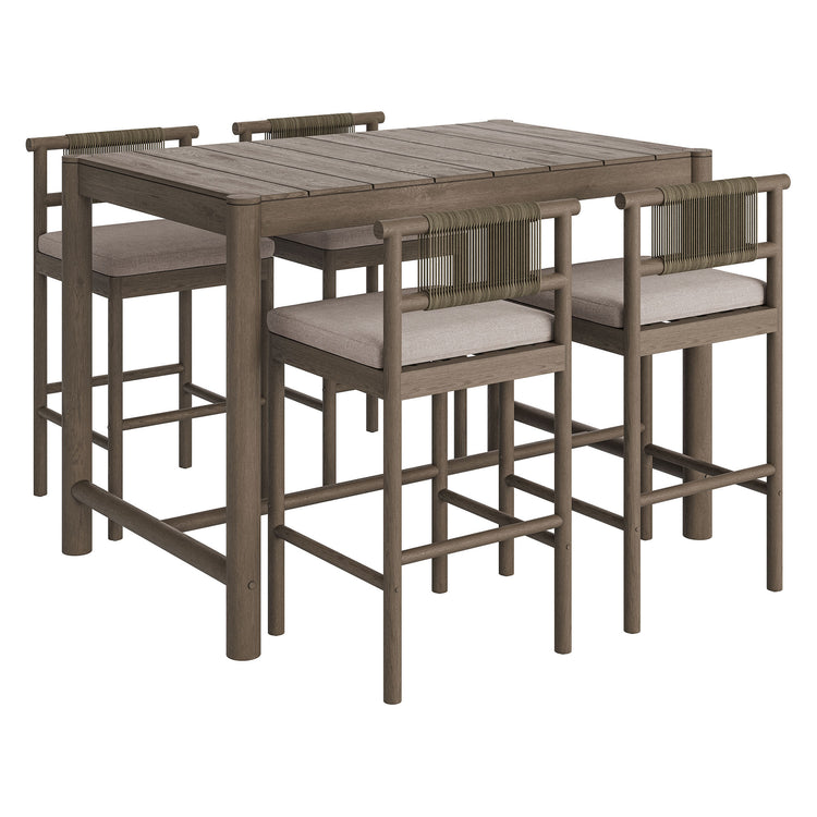 Eleni 5-Piece Outdoor Teak Wood Bar Set - Weathered Gray Pebble
