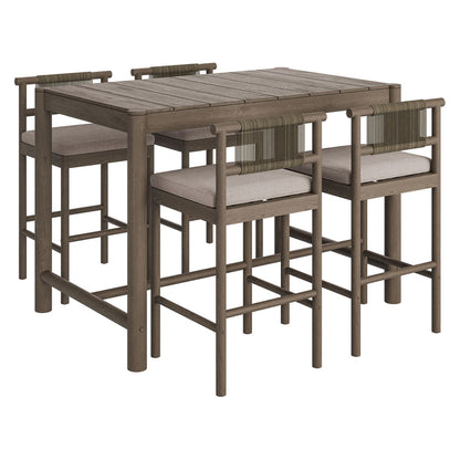 Eleni 5-Piece Outdoor Teak Wood Bar Set - Weathered Gray Pebble