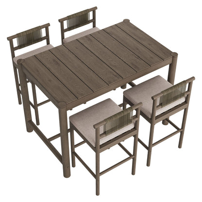Eleni 5-Piece Outdoor Teak Wood Bar Set - Weathered Gray Pebble