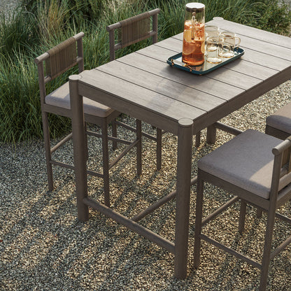 Eleni 5-Piece Outdoor Teak Wood Bar Set - Weathered Gray Pebble