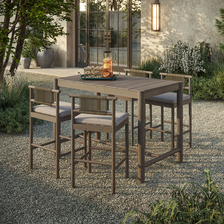 Eleni 5-Piece Outdoor Teak Wood Bar Set - Weathered Gray Pebble
