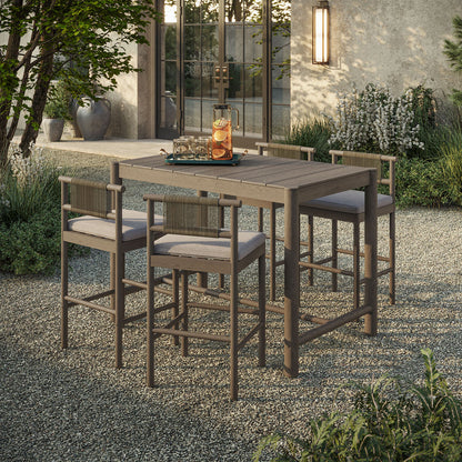 Eleni 5-Piece Outdoor Teak Wood Bar Set - Weathered Gray Pebble