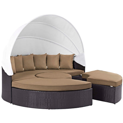 Quest Outdoor Patio Wicker Rattan Canopy Sectional Daybed - Espresso Mocha