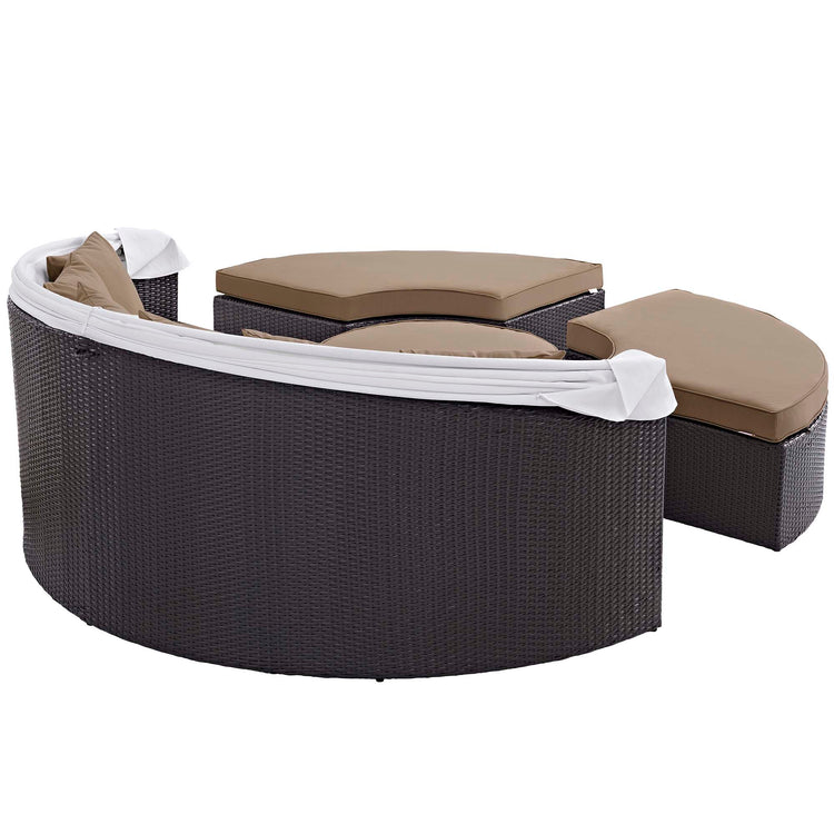 Quest Outdoor Patio Wicker Rattan Canopy Sectional Daybed - Espresso Mocha