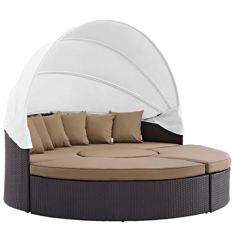 Quest Outdoor Patio Wicker Rattan Canopy Sectional Daybed - Espresso Mocha