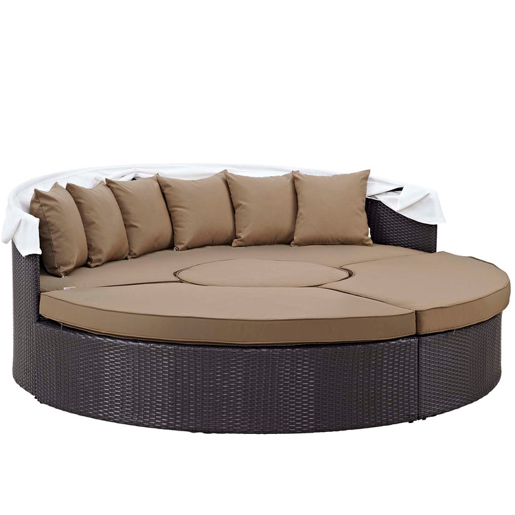 Quest Outdoor Patio Wicker Rattan Canopy Sectional Daybed - Espresso Mocha