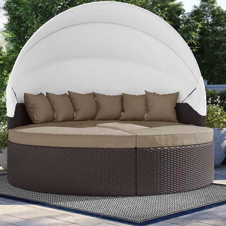 Quest Outdoor Patio Wicker Rattan Canopy Sectional Daybed - Espresso Mocha