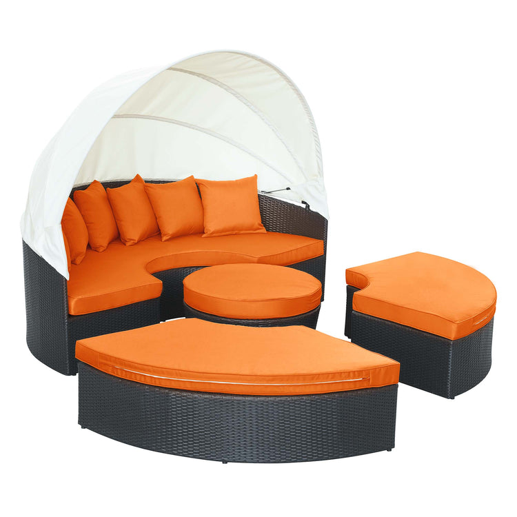 Quest Outdoor Patio Wicker Rattan Canopy Sectional Daybed - Espresso Orange
