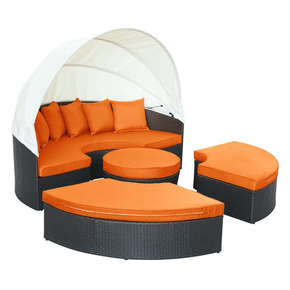 Quest Outdoor Patio Wicker Rattan Canopy Sectional Daybed - Espresso Orange