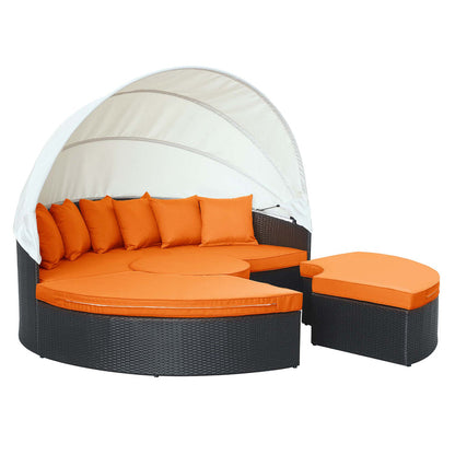 Quest Outdoor Patio Wicker Rattan Canopy Sectional Daybed - Espresso Orange