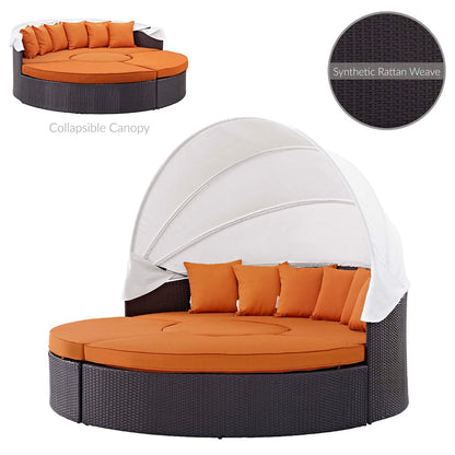 Quest Outdoor Patio Wicker Rattan Canopy Sectional Daybed - Espresso Orange