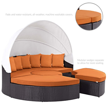 Quest Outdoor Patio Wicker Rattan Canopy Sectional Daybed - Espresso Orange