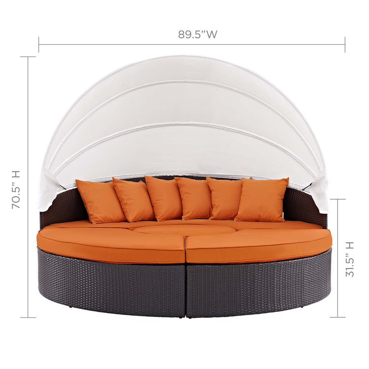 Quest Outdoor Patio Wicker Rattan Canopy Sectional Daybed - Espresso Orange