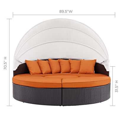 Quest Outdoor Patio Wicker Rattan Canopy Sectional Daybed - Espresso Orange