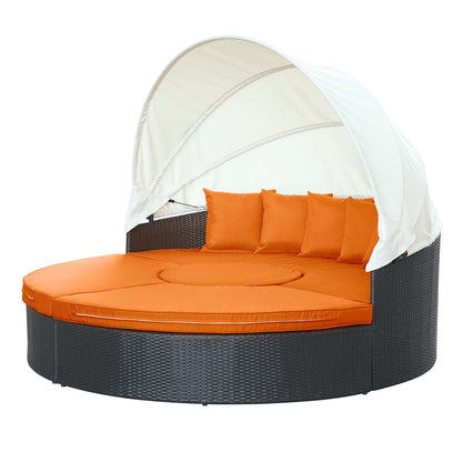 Quest Outdoor Patio Wicker Rattan Canopy Sectional Daybed - Espresso Orange